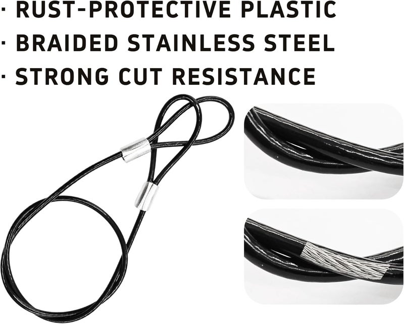 bskkw 6Pcs 14 Inch Black Stainless Steel Security Cable with Loops, 2mm Dia Heavy Duty Braided Steel Wire Rope, Safety Lock Cable Double Loop Ends for Bike U-Lock, Luggage and Equipment Protection - Image 4